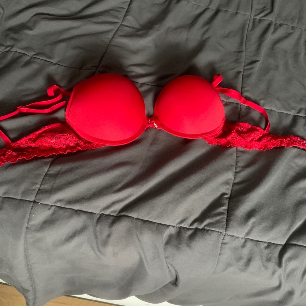Red laced bra